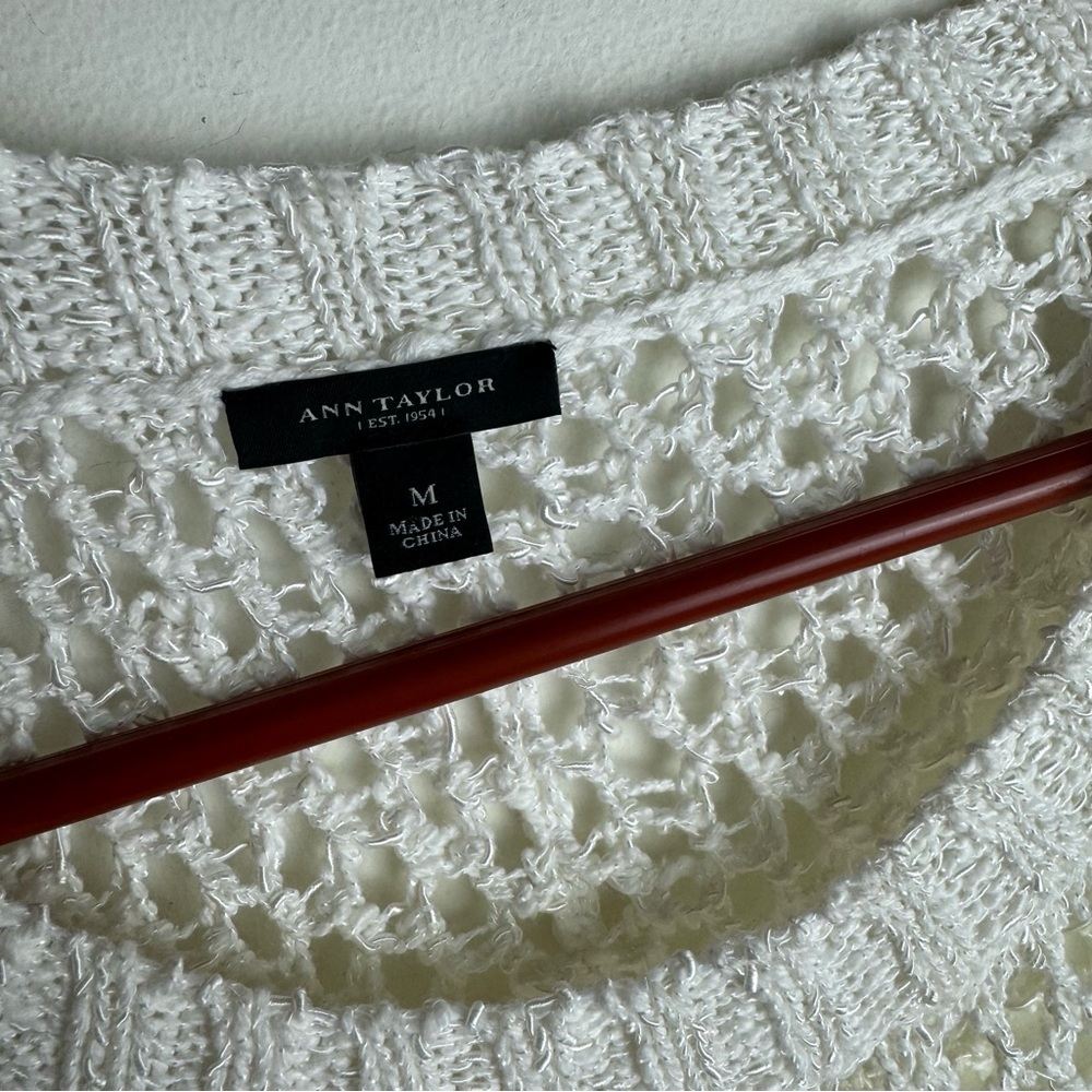 ANN TAYLOR Open Stitch Knit Sweater Tee in Off White Size Medium Boho Y2K - Picture 5 of 8